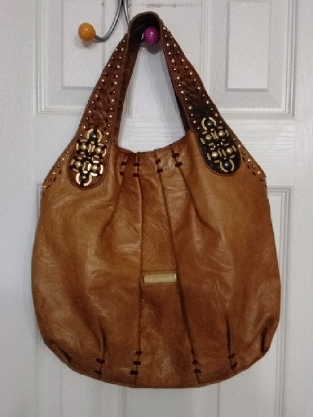Isabella Fiore Tan Shoulder Hobo Bag with Gold Hardware